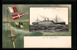 Passepartout-Lithographie Passagierschiff RPD König Albert, Mastspitze Mit Wimpeln  - Postal Services