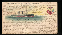 Lithographie US Mail Steamer St. Louis, Fahnen, Vogel  - Poste & Postini