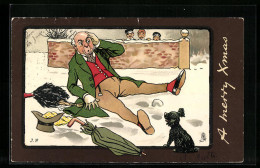 Künstler-AK Raphael Tuck & Sons Nr. 1805: Mann Ist Im Schnee Ausgerutscht, Weihnachtsgruss  - Tuck, Raphael