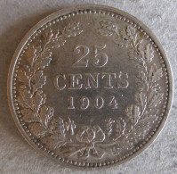Pays Bas 25 Cents 1904. Wilhelmina I. En Argent. KM# 120 - 25 Centavos