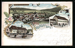 Lithographie Gnadental / Württ., Gasthaus Zum Hirsch, Kirche Mit Altem Kloster Und Pfarrhaus  - Other & Unclassified