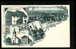 Lithographie Altheim /Walldürn, Ortsansicht, Handlung V. Wilhelm Löhr, Kirche U. Schulhaus, Kriegerdenkmal  - Other & Unclassified