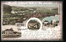 Lithographie Dörzbach, Ortsansicht, Bahnhof, Schloss, Kapelle St. Wendel Zum Stein  - Andere & Zonder Classificatie