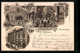 Lithographie Braunschweig, Gasthaus Preussischer Hof, Innenansichten  - Braunschweig