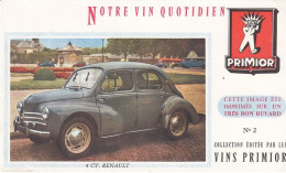 Buvard - Blotter -  VINS PRIMIOR - Voiturer N°2 -  RENAULT 4 CV - Autres & Non Classés