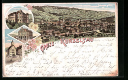 Lithographie Künzelsau, Seminar, Post, Rathaus  - Künzelsau