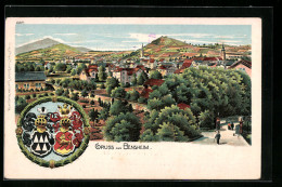 Lithographie Bensheim, Teilansicht, Wappen  - Bensheim