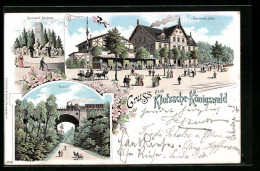 Lithographie Dresden-Klotzsche, Bahnhofs-Hotel, Quosdorf-Denkmal, Viaduct  - Dresden