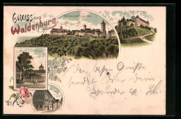 Lithographie Waldenburg, Füstl. Schloss, Linde, Pensionnat  - Autres & Non Classés