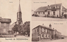 Souvenir Dessenheim Eglise Mairie Ecole  Restaurant Kappler  Animee ( Cornes Angles ) - Autres & Non Classés