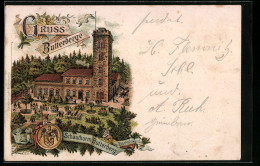 Lithographie Bischofswerda, Gasthaus Schauthurm Butterberg, Wappen  - Bischofswerda