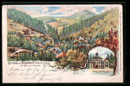 Lithographie Kipsdorf /Sa., Gesamtansicht Mit Umgebung Aus Der Vogelschau, Hotel Tellkoppe  - Kipsdorf