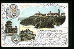 Passepartout-AK Waldenburg /Württ., Gesamtansicht, Linde, Schloss, Wappen  - Autres & Non Classés