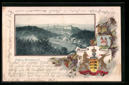 Passepartout-Lithographie Kirchberg / Jagst, Gesamtansicht Mit Umgebung Aus Der Vogelschau, Wappen  - Autres & Non Classés