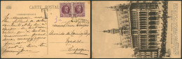 Houyoux - N°195 En Paire Sur CP Expédié De Ixelles / Elsene (1925) > Madrid (Espagne) + Inscription "25 CTMCS" (taxe Esp - 1922-1927 Houyoux