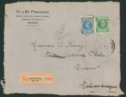 Houyoux - N°207 Et 209 Sur Grand DEVANT En Recommandé De Antwerpen 6 (1927) > Tchecoslovaquie / Tarif ! - 1922-1927 Houyoux