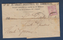 Mouchon N° 128  Perforé CIC Seul Sur Lettre De Paris - 1900-02 Mouchon