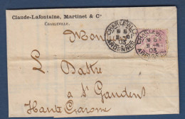 Mouchon N° 128  Perforé CA Seul Sur Lettre De Charleville - 1900-02 Mouchon