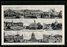 AK Leipzig, Der Hauptbahnhof, Gewandhaus, Altes Rathaus, Augustusplatz  - Leipzig