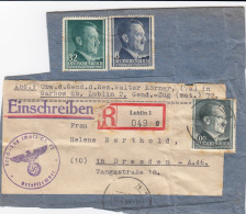 GG: Zollfreie Monatssendung Päckchen, Einschreiben, Portogerecht Garbow/Lublin - Occupation 1938-45
