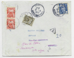 GANDON 15FR BLEU LETTRE CANNES 12.9.1952 POUR ANTIBES DOUBLE TAXE 10FRX2+ 20FR - 1945-54 Marianne Of Gandon