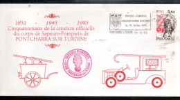 50 ANS DU CORPS DE SAPEURS POMPIERS DE PONTCHARRA SUR TURDINE RHONE 1995 - Matasellos Conmemorativos