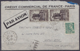 Env. "Crédit Commercial De France" Par Avion Affr. Paire N°393 (perforés!) + N°411 Càd "PARIS-123 /30-12-1938/ R.D'ANJOU - Lettres & Documents