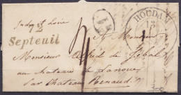 France - L. Datée 13 Novembre 1837 Càd HOUDAN /13 NOV 1837 Pour CHÂTEAU RENAUD (Château Renault) - Griffes "72/ Septeuil - 1801-1848: Precursors XIX