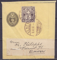 Suisse - EP Bande Journal 2c Noir + 3c Càpt "GENEVE /6.V.1898/ PLAINPALAIS" Pour Anvers Belgique - Stamped Stationery