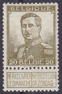 Belgique - N°112a * 20c Albert 1e 'Pellens' Vert-bronze 1912 - Certificat Michaux - Cote 225 EUR - 1912 Pellens