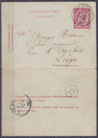 EP CP 10c Rose (type N°46) Càd HUY (CENTRE)/27 MARS 1893 Pour LIEGE (au Dos: Càd Arrivée LIEGE) - Postkarten 1871-1909