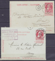 Lot 2 EP Cartes-lettre 10c Rouge (type N°74) - 2 Types Différents - Càd CUESMES /1907 & 1912 Pour MONS (au Dos: Càd Arri - Kartenbriefe