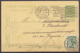 EP CP 5c Vert (type N°83) Flam. "BRUSSSEL /3.V 1911/ BRUXELLES" Pour E/V Réaffr. N°83 Càd IXELLES / ELSENE Et Réexpédié  - Tarjetas 1909-1934