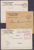 Lot De 3 Env. "Der Kaiserliche Generalkommissar Für Die Banken In Belgien" Càpt & Flam. BRÜSSEL 1915, 1916 Et 1917 En Fr - Duits Leger