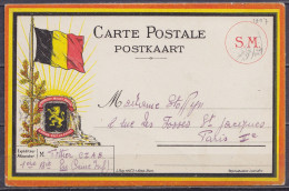 CP Illustrée En Couleur "Drapeau Belge" En Franchise S.M. Datée 27 Octobre 1917 D'un Militaire Belge Pour PARIS - Esercito Belga