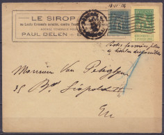 Env. Affr. Découpes D'entiers Belges Et Français 5c Càd & Flam. BRUXELLES /13-11-1918 Pour E/V - Note Man. "Postes Fermé - 1912 Pellens