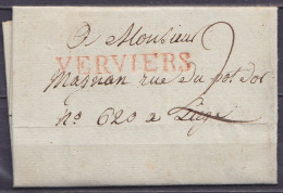 L. Datée 28 Décembre 1823 De VERVIERS Pour LIEGE - Griffe "VERVIERS" - Port "2" - 1815-1830 (Holländische Periode)