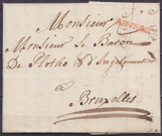 L. Datée 28 Septembre 1752 De ANVERS Pour Baron De Plotho & D'Ingelmunster à BRUXELLES - Griffe Rouge "ANVERS" - Port "2 - 1714-1794 (Paises Bajos Austriacos)