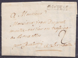 RRR ! L. Datée 24 Août 1765 De PRESLES Pour BRUXELLES "par Charleroy" - Pte Griffe "CHALEROY" ("R" Manquant ! Seulement  - 1714-1794 (Pays-Bas Autrichiens)