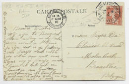 SEMEUSE 10C  CARTE BOUGIVAL C. OCTOG  AMBULANT PARIS A ERQUELINES 1° ETRANGER 16.8.10 POUR BELGIQUE COTE 80€ - Correo Ferroviario