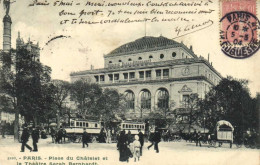 PARIS  Place Du Chatelet Et Le Theatre Sarah Bernhardt Belle Animation Tramway à Chevaux Pionnière RV - Arrondissement: 01