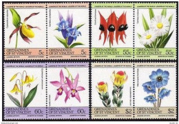 St Vincent Gren 476-479 Ab Pairs,MNH.Michel 381-388. Flowers 1985. - St.Vincent (1979-...)