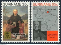 Surinam 598-599, 599a, MNH. Mi 985-986, Bl.33. Father Petrus Donders. Map. 1982. - Surinam