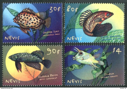 Nevis 1187-1190, MNH. Tropical Fish 2000. - St.Kitts Und Nevis ( 1983-...)