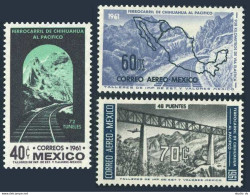 Mexico 919,C258-C259 Blocks/4, MNH. Railroad Chihuahua-Pacific Ocean, 1961. - México