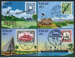 Palau C6-C9a Block, MNH. Mi 84-87. Air Post 1985. Links With Germany. Ship,Flag. - Palau