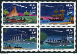 Palau 95-98a Block, MNH. Michel 97-100. Halley's Comet, 1985. Canoe. - Palau