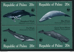 Palau 24-27a Block,MNH. Mi 20-23 Vbl. WWF 1983. Whales: Hampback, Blue,Fin,Sperm - Palau