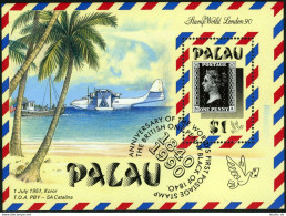 Palau 236,MNH.Michel 360 Bl.7. LONDON-1990.Queen Victoria.Plane,Palm. - Palau