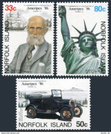 Norfolk 382-384,384a, MNH. Mi 383-385, Bl.10. AMERIPEX-1986. Ship, Car, Liberty. - Isla Norfolk